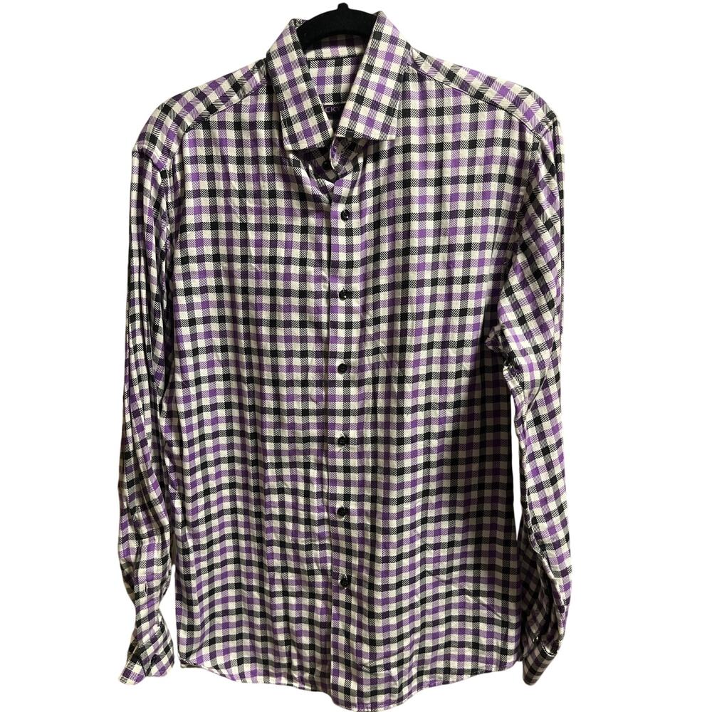 Blue and black gingham button down shirt